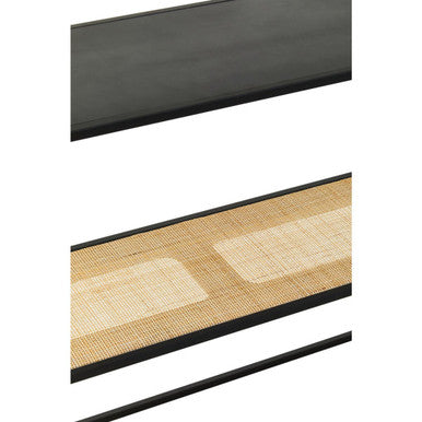 Depok Console Table | Natural Rattan and Black Finish Metal 2 Tier Console Table