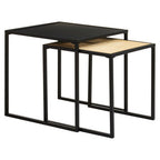 Depok Nesting Tables | Natural Rattan and Black Finish Metal Set of 2 Nesting Tables