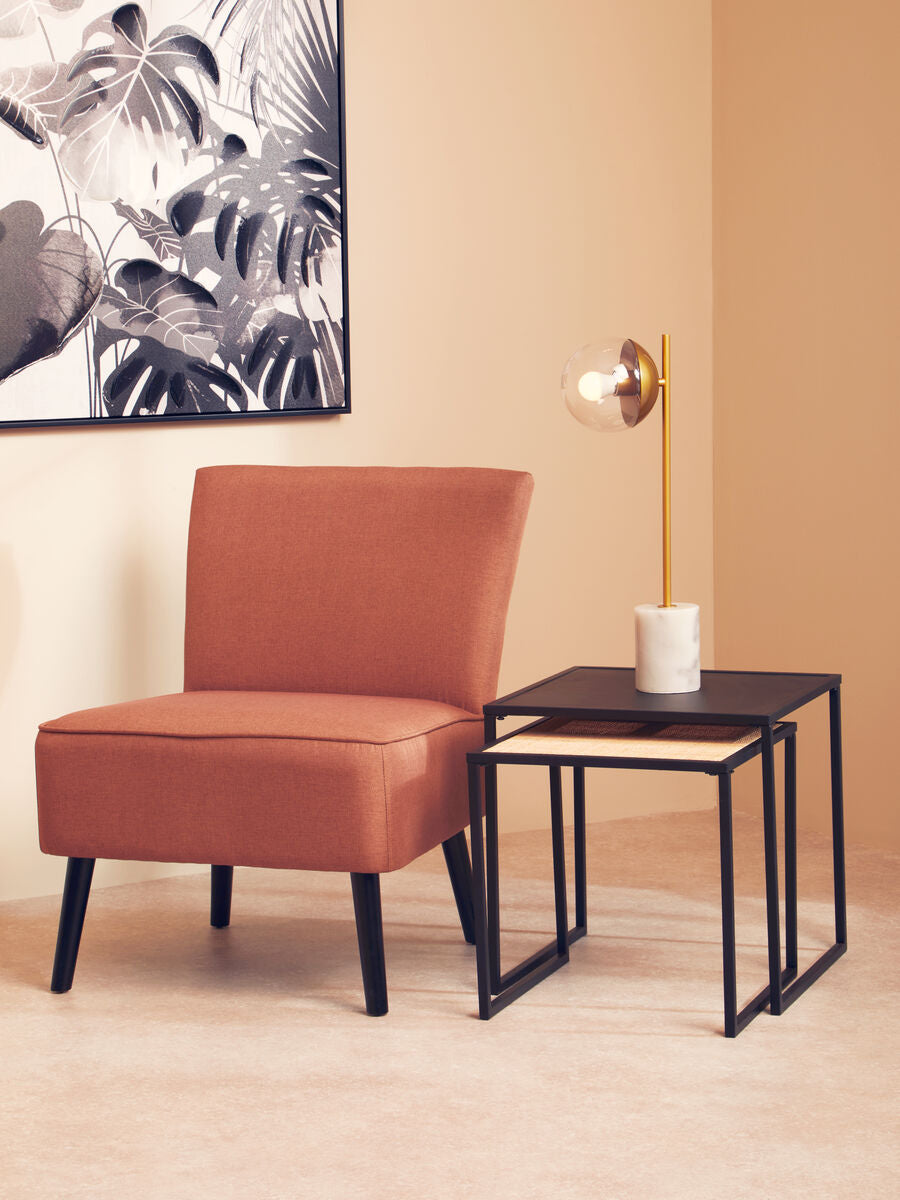 Depok Nesting Tables | Natural Rattan and Black Finish Metal Set of 2 Nesting Tables