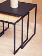 Depok Nesting Tables | Natural Rattan and Black Finish Metal Set of 2 Nesting Tables