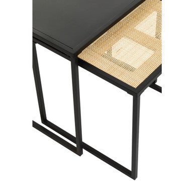Depok Nesting Tables | Natural Rattan and Black Finish Metal Set of 2 Nesting Tables