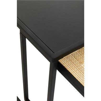 Depok Nesting Tables | Natural Rattan and Black Finish Metal Set of 2 Nesting Tables