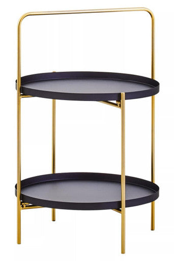 Trosa Side Table | Black and Gold Finish 2 Tier Tray Side Table