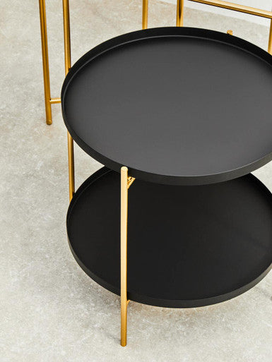 Trosa Side Table | Black and Gold Finish 2 Tier Tray Side Table