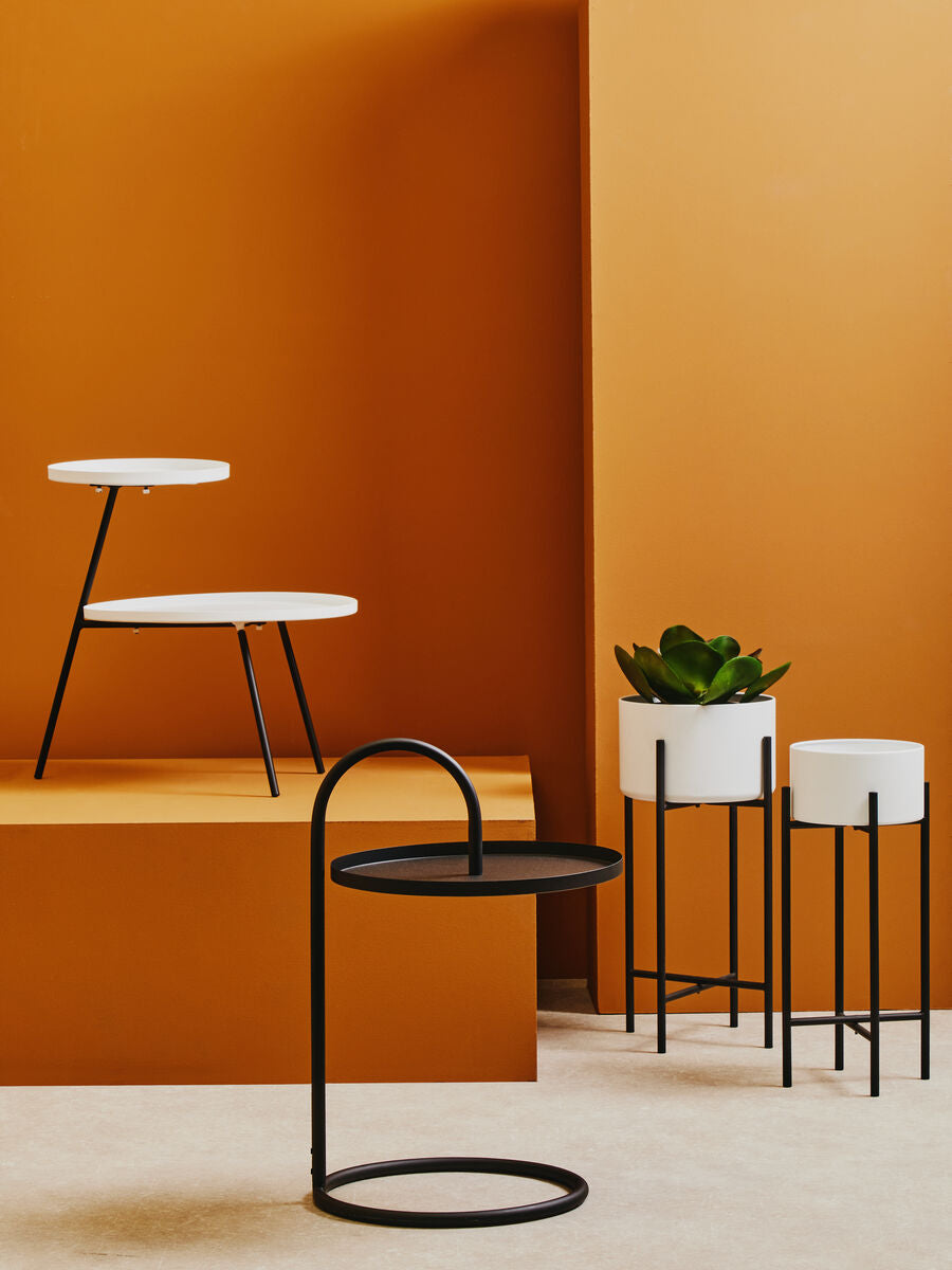 Trosa Side Table | White and Black Finish 2 Tier Tray Side Table