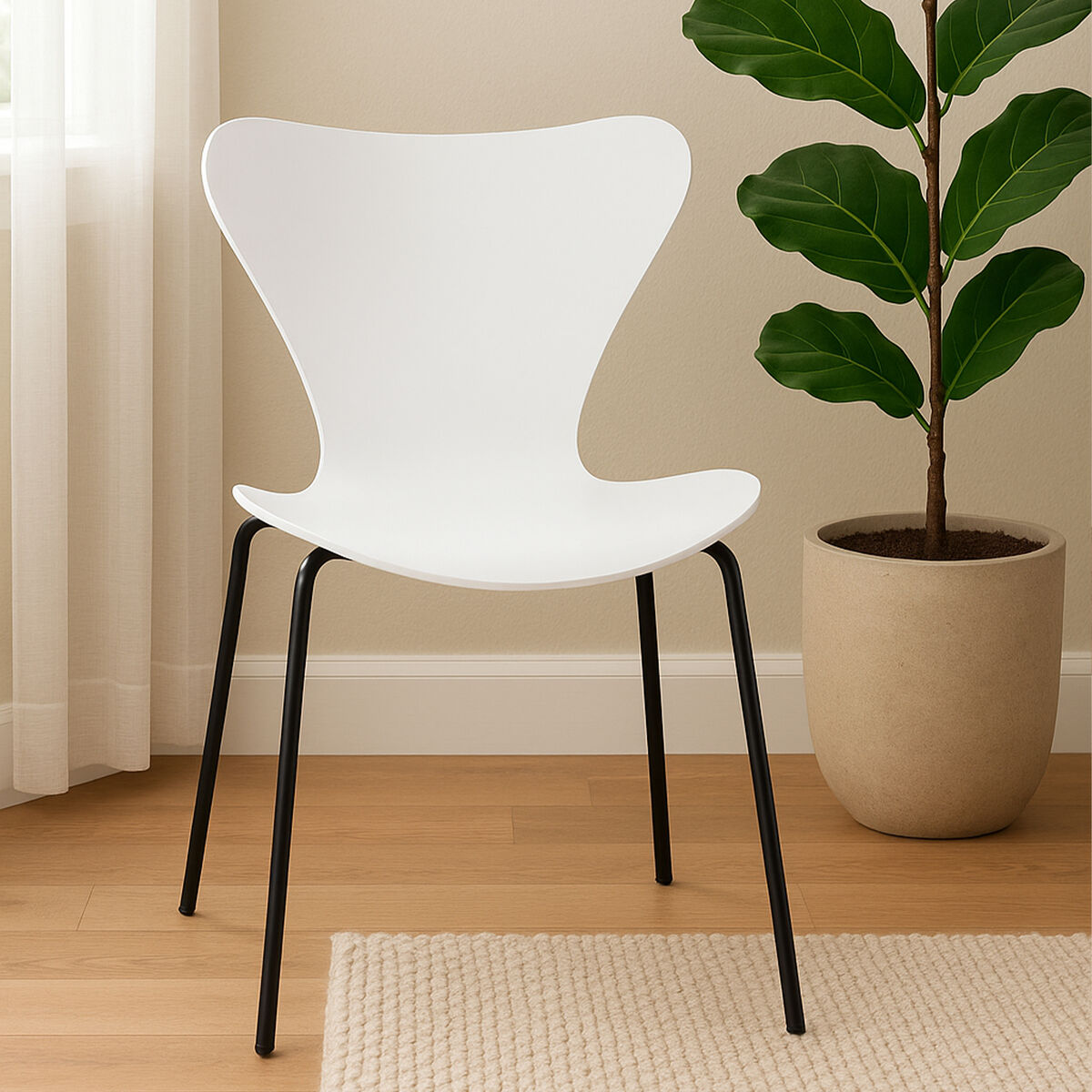 Laila Dining Chair | White Moulded Dining Chair with Black Legs