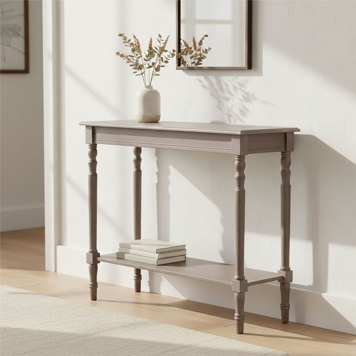 Heritage Console Table | Natural Wash Wooden Console Table with Lower Shelf