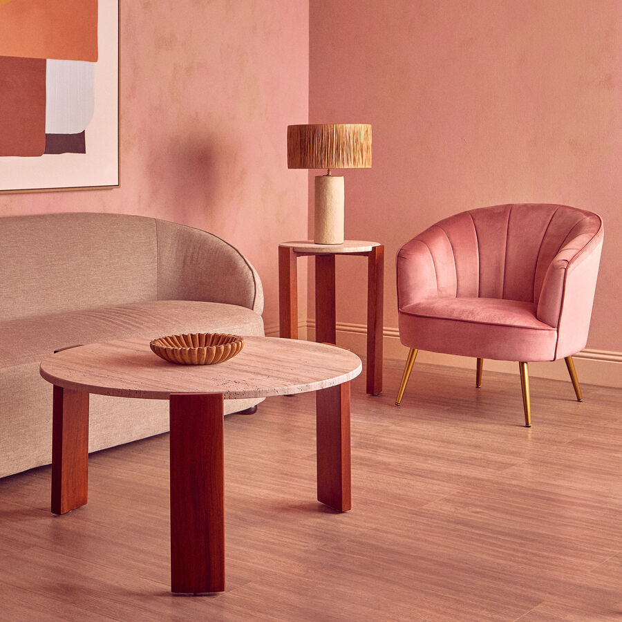 Yolanda Accent Chair | Pink Velvet Curved Chair