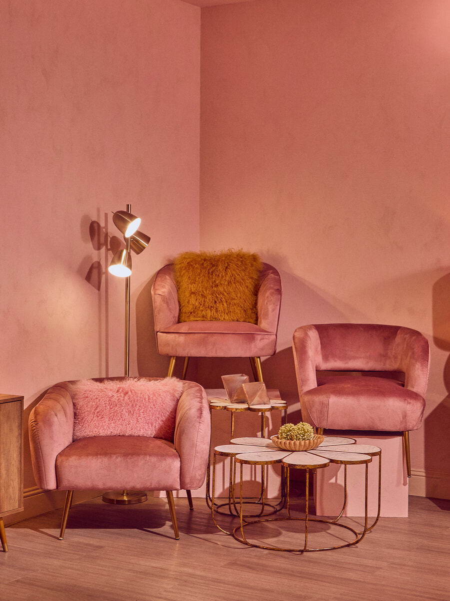 Yolanda Accent Chair | Pink Velvet Curved Chair