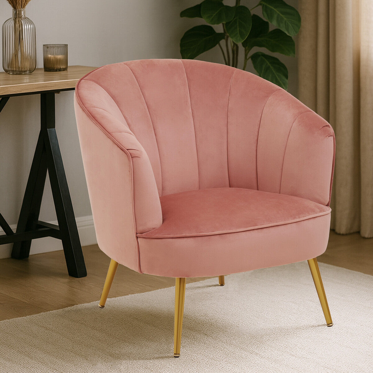 Yolanda Accent Chair | Pink Velvet Curved Chair