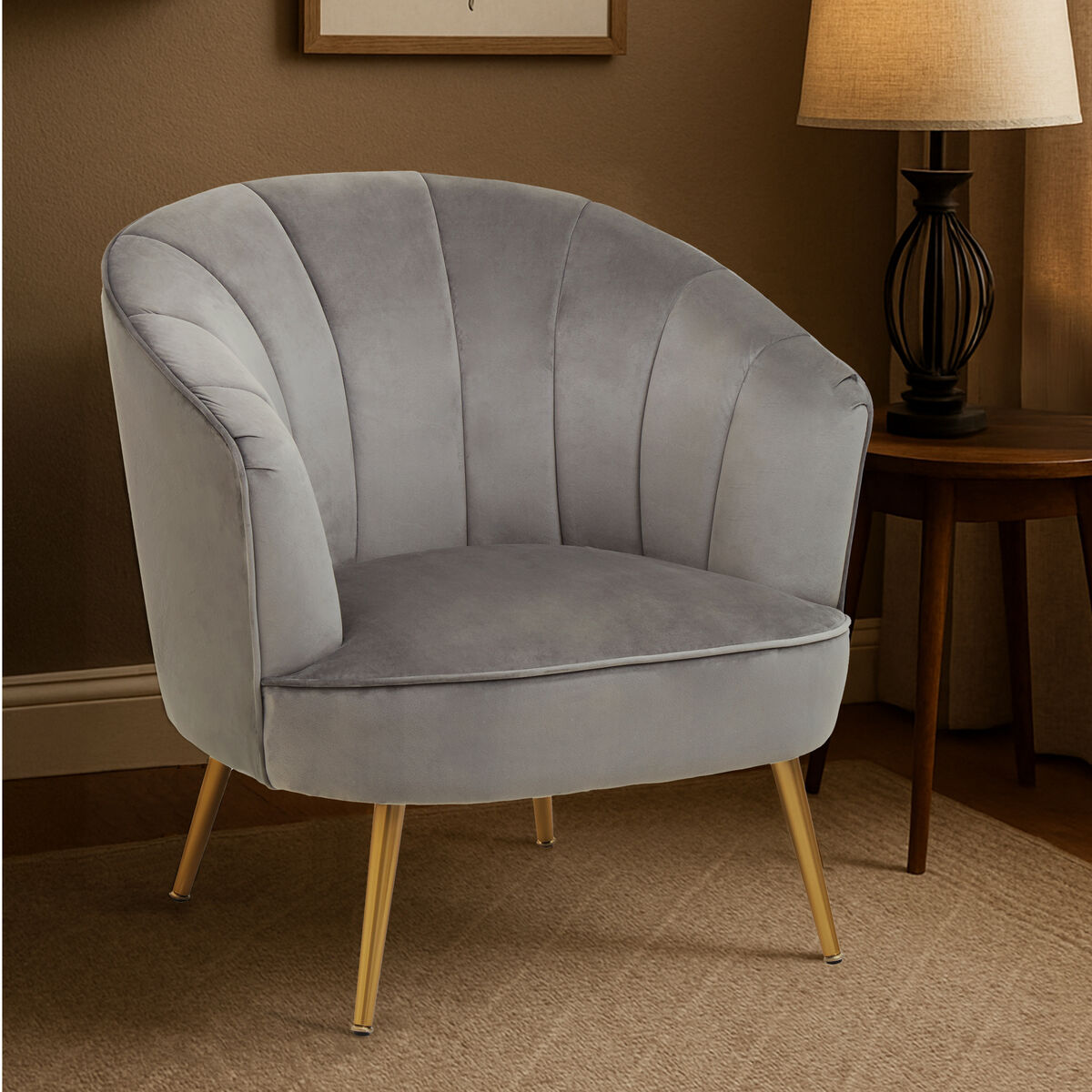 Yolanda Accent Chair | Grey Velvet Curved Chair