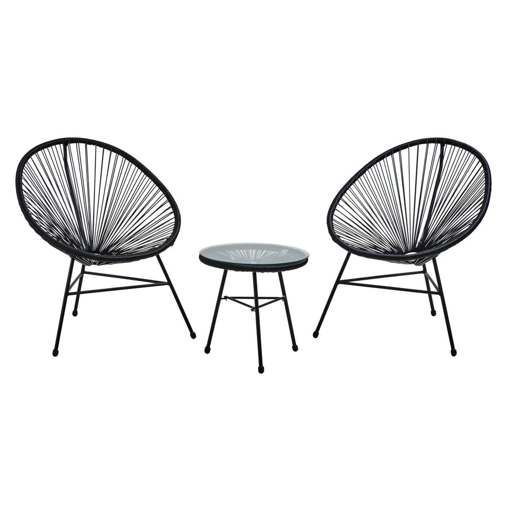 Miami Bistro Set | Black Rattan 3 Piece Patio Set with Glass Top Table