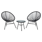 Miami Bistro Set | Black Rattan 3 Piece Patio Set with Glass Top Table