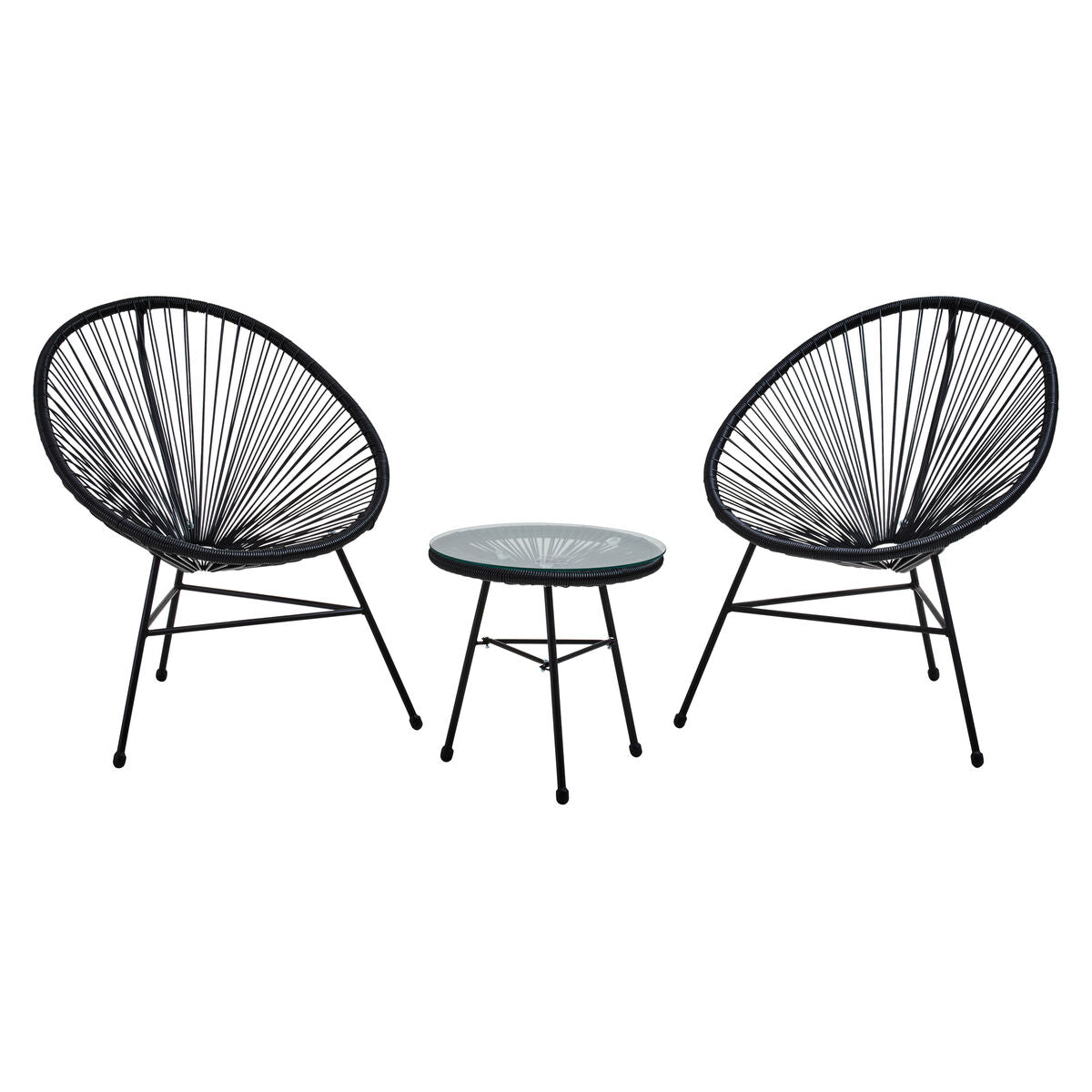 Miami Bistro Set | Black Rattan 3 Piece Patio Set with Glass Top Table