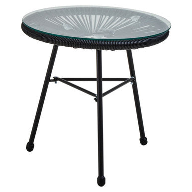 Miami Bistro Set | Black Rattan 3 Piece Patio Set with Glass Top Table