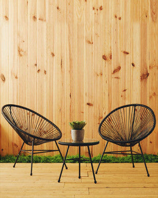 Miami Bistro Set | Black Rattan 3 Piece Patio Set with Glass Top Table