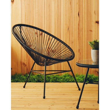 Miami Bistro Set | Black Rattan 3 Piece Patio Set with Glass Top Table