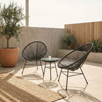 Miami Bistro Set | Black Rattan 3 Piece Patio Set with Glass Top Table