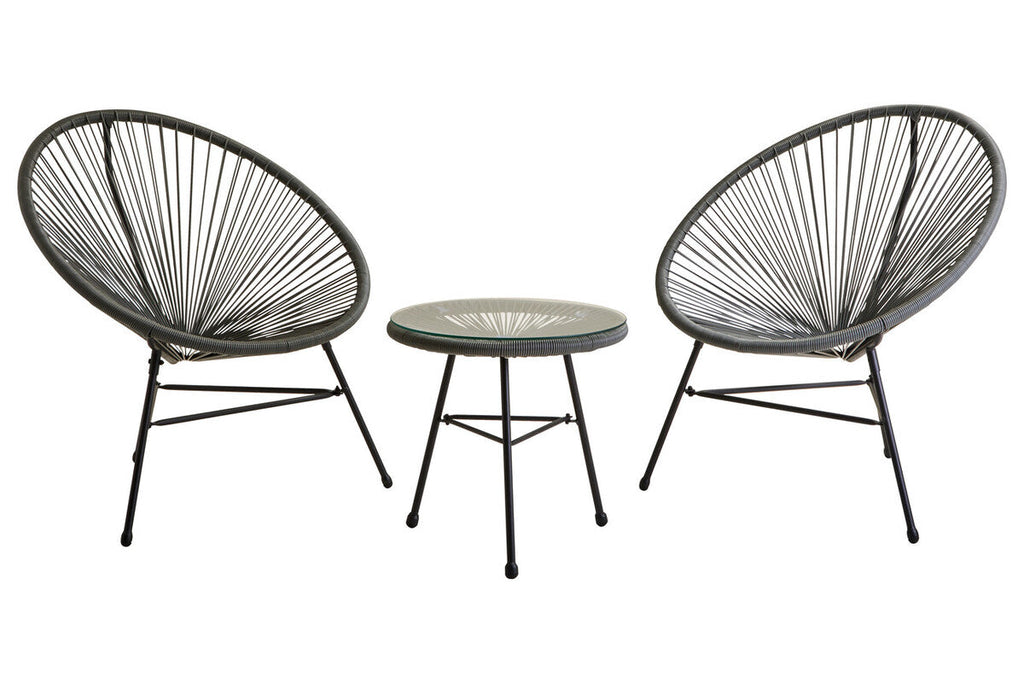 Miami Bistro Set | Grey Rattan 3 Piece Patio Set with Glass Top Table