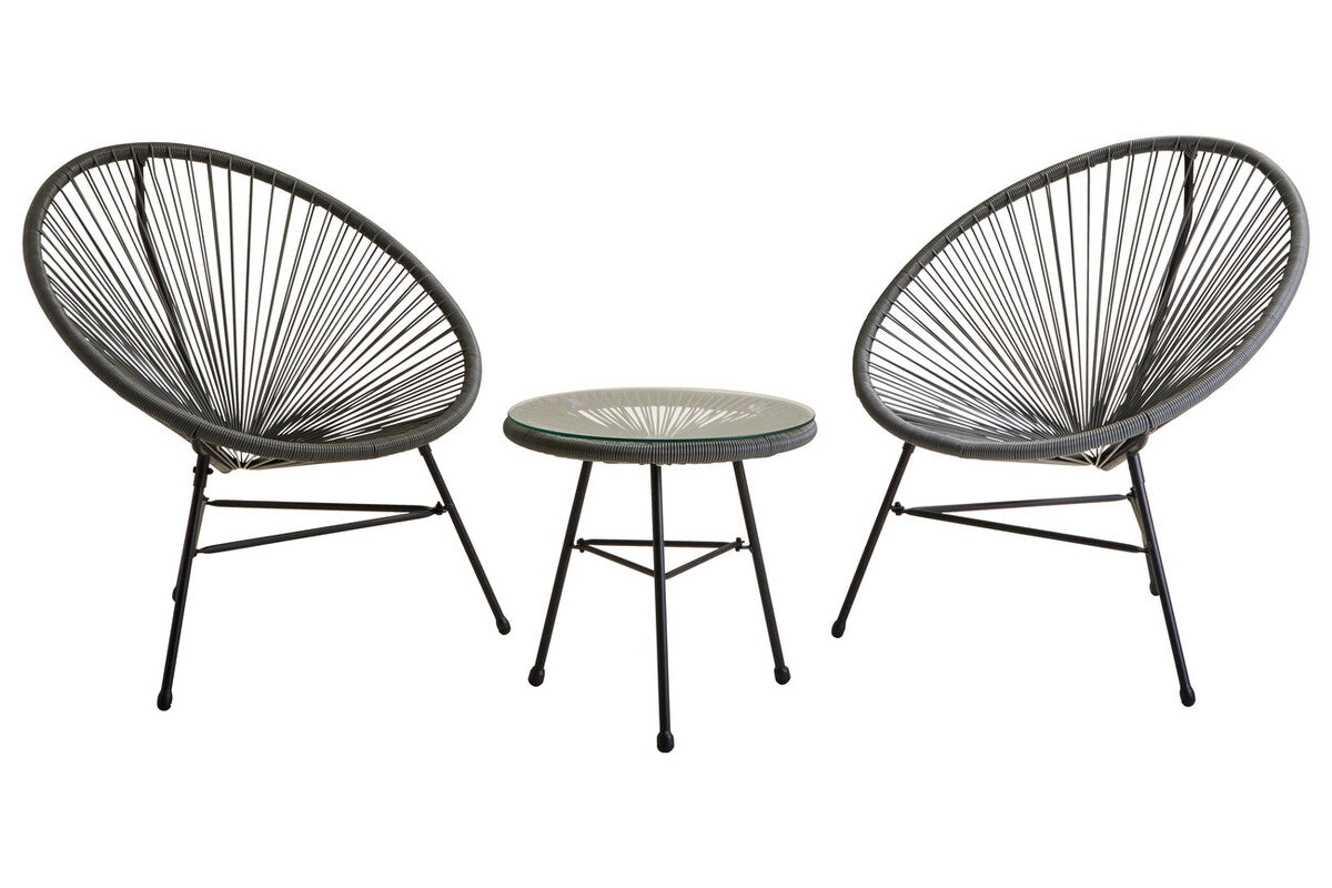 Miami Bistro Set | Grey Rattan 3 Piece Patio Set with Glass Top Table