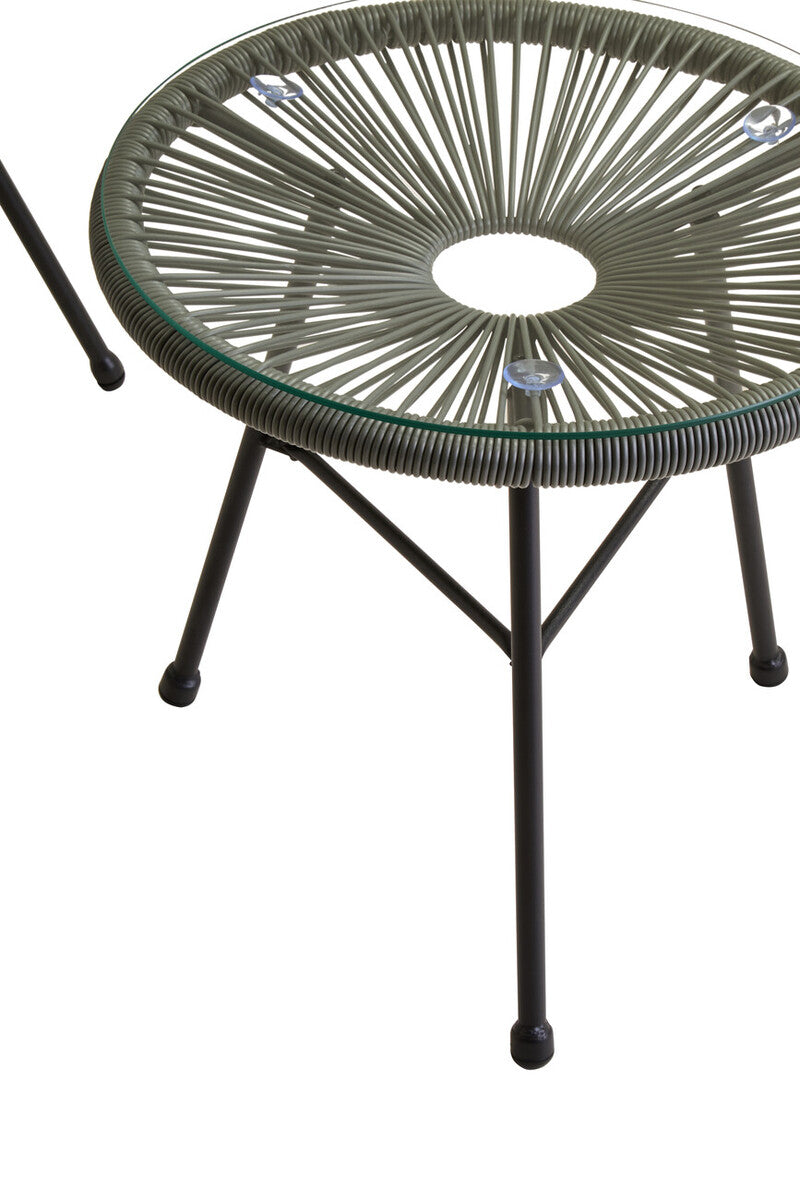 Miami Bistro Set | Grey Rattan 3 Piece Patio Set with Glass Top Table
