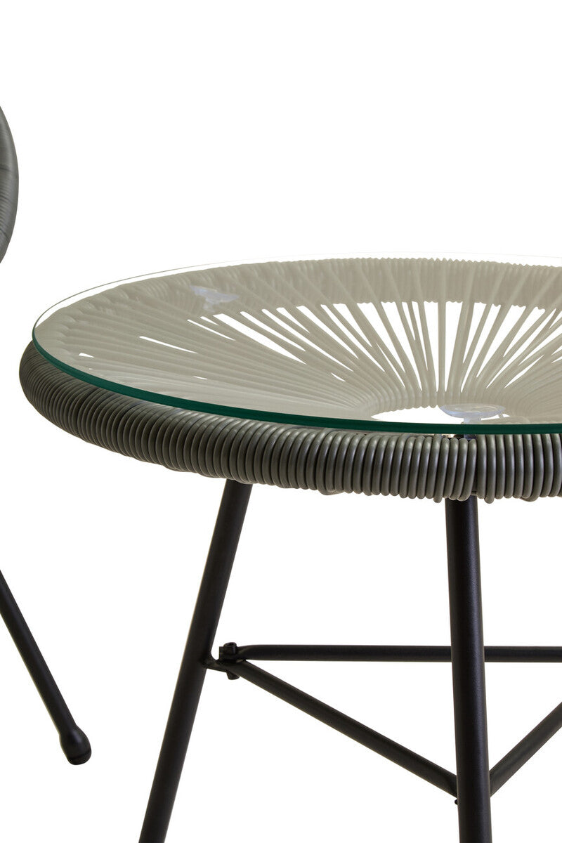 Miami Bistro Set | Grey Rattan 3 Piece Patio Set with Glass Top Table
