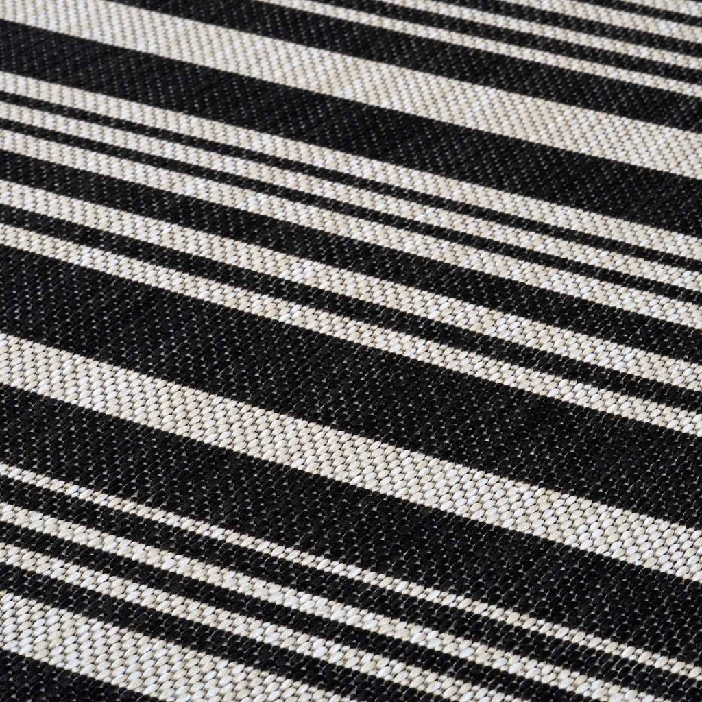 Ecology Outdoor Rug | Black Striped Flatweave | Weatherproof Polypropylene