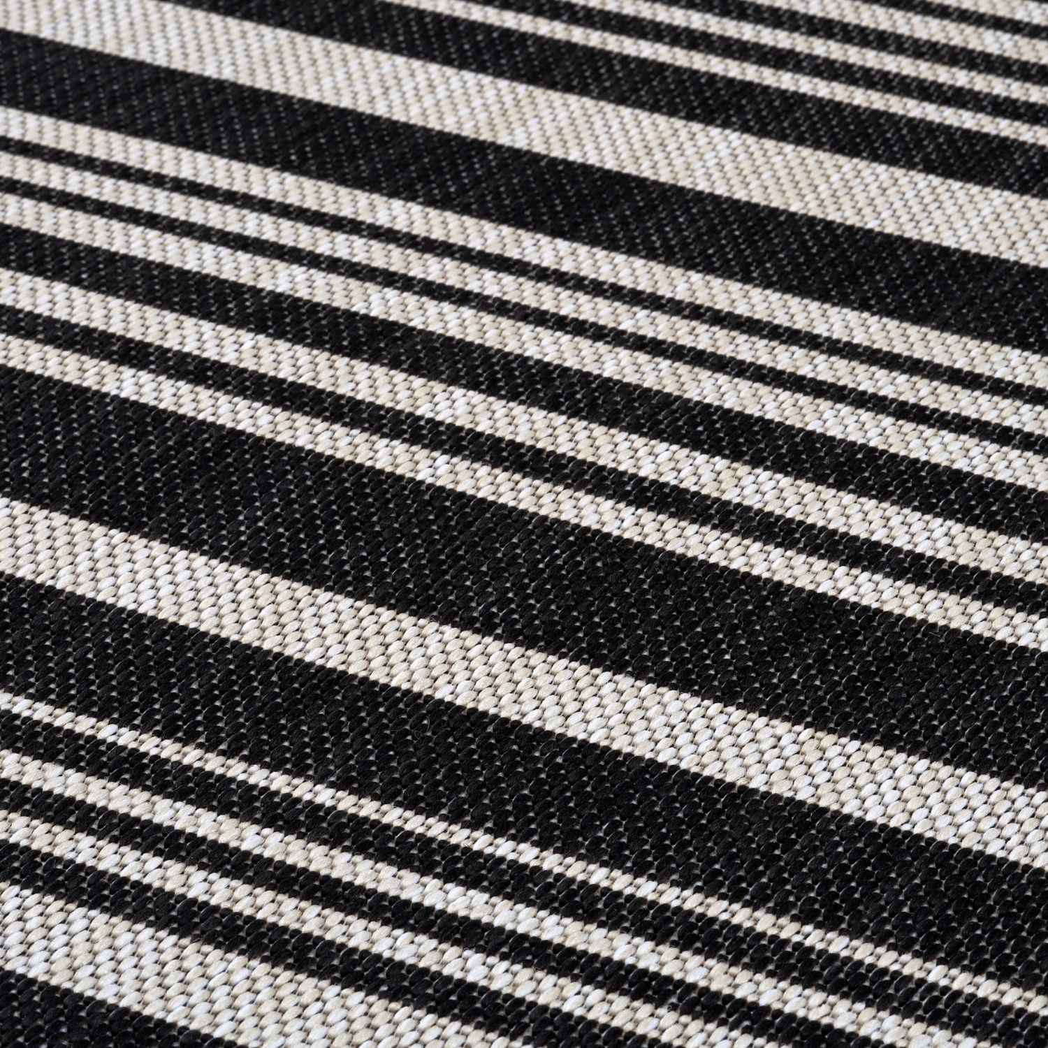 Ecology Outdoor Rug | Black Striped Flatweave | Weatherproof Polypropylene
