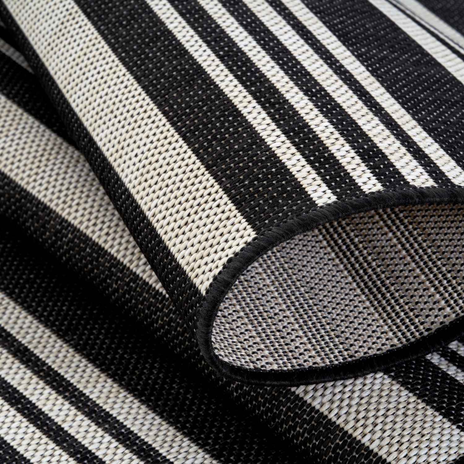 Ecology Outdoor Rug | Black Striped Flatweave | Weatherproof Polypropylene
