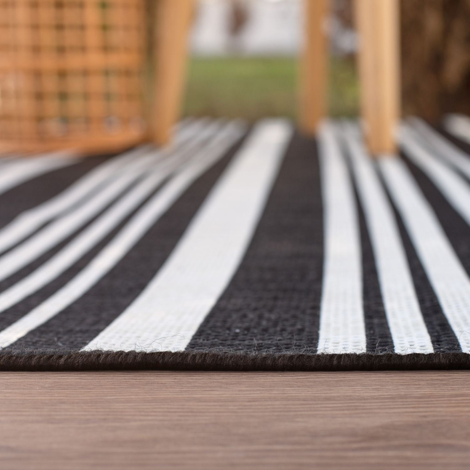 Ecology Outdoor Rug | Black Striped Flatweave | Weatherproof Polypropylene