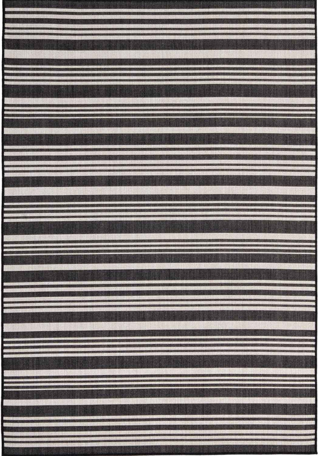 Ecology Outdoor Rug in black striped weatherproof polypropylene