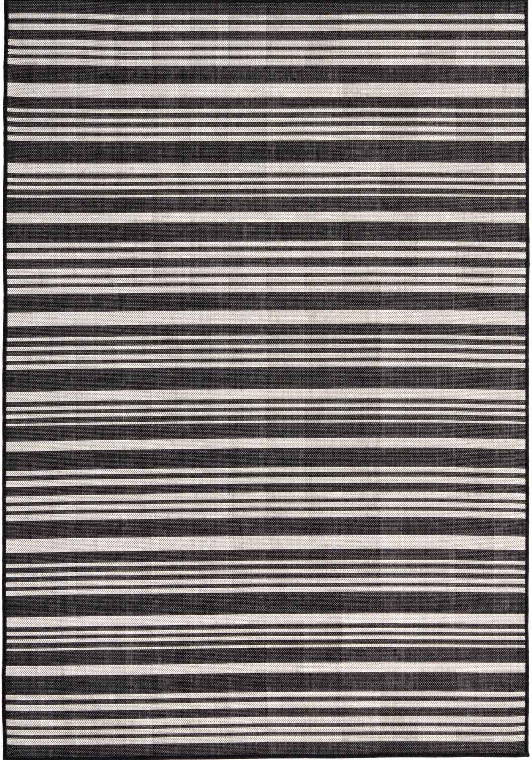 Ecology Outdoor Rug in black striped weatherproof polypropylene