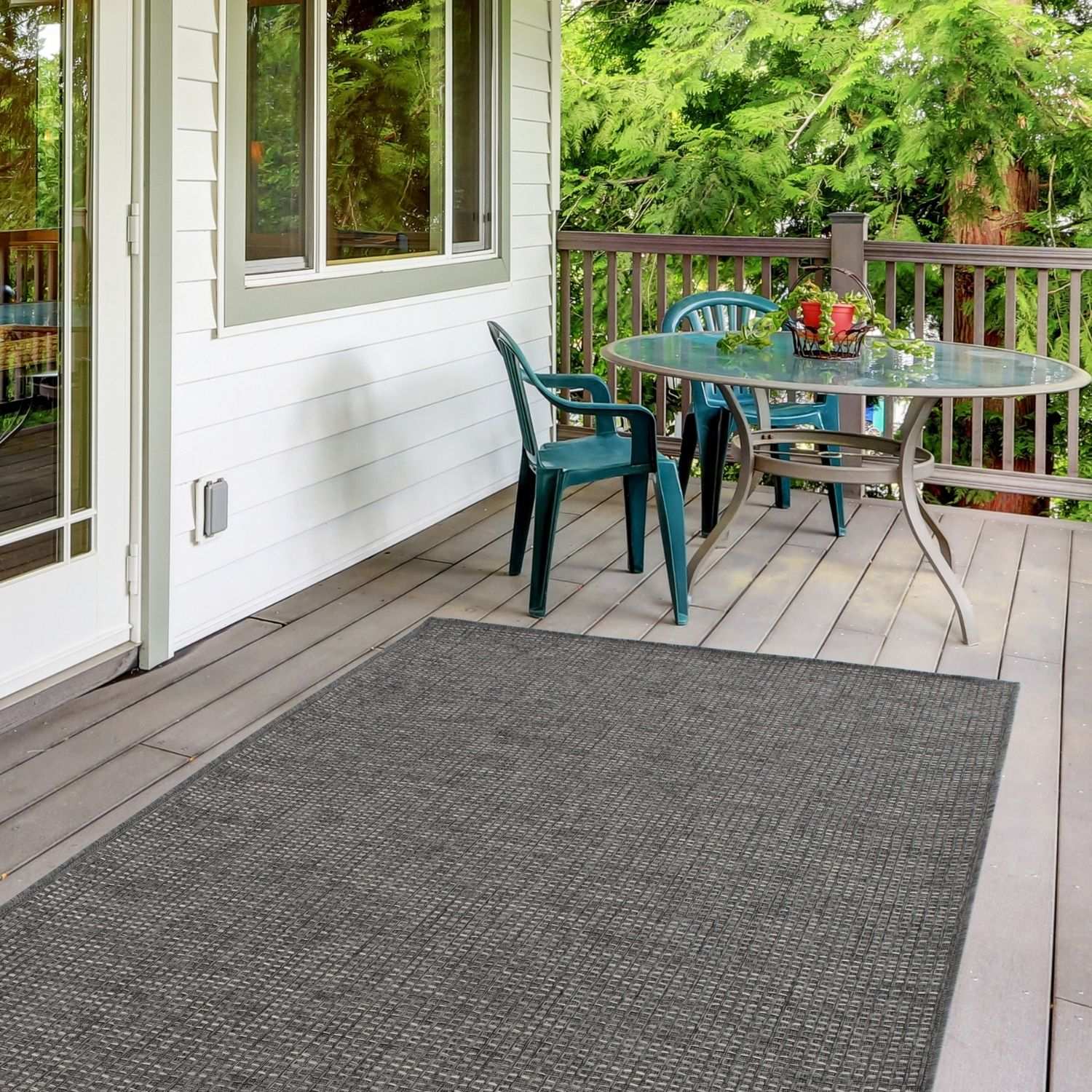 Magic Outdoor Rug | Plain Dark Grey Flatweave | OEKO-TEX Certified