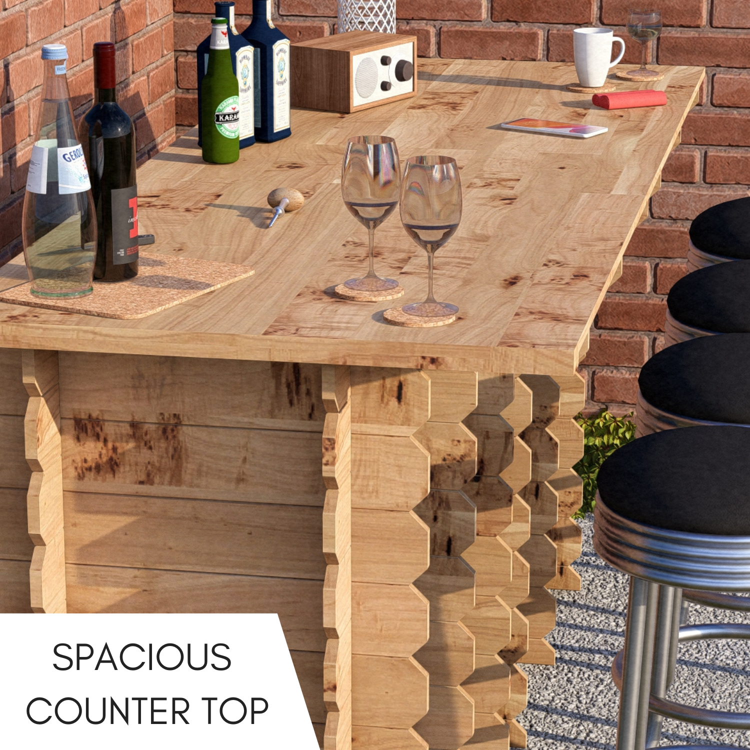 Large Wooden Interlock Bar | 2m Solid Timber Garden Bar