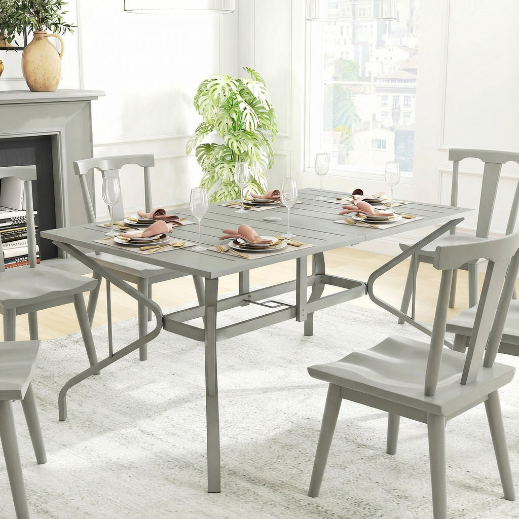Outsunny Garden Dining Table with Parasol Hole, Outdoor Dining Table for 6, Patio Table for Balcony, 150cm x 90cm, Light Grey