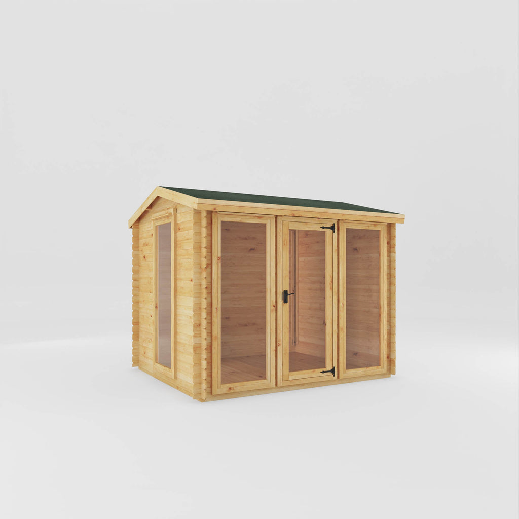 Mercia Reverse Apex Log Cabin 19mm with doors closed, front view