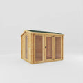 Mercia Reverse Apex Log Cabin 19mm with doors closed, front view