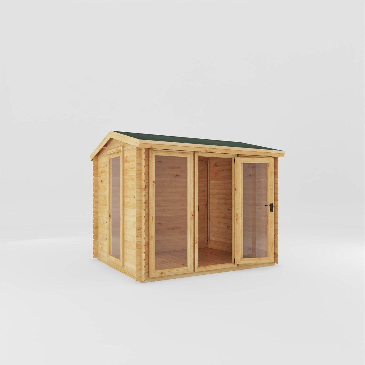 Mercia Reverse Apex Log Cabin 19mm with double doors open