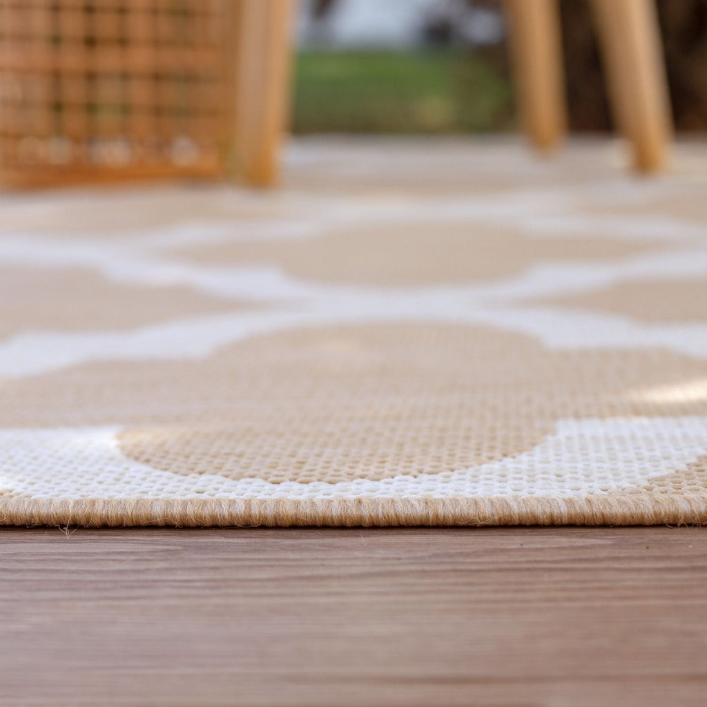 Ecology Outdoor Rug | Beige Moroccan Trellis Flatweave | Weatherproof Polypropylene