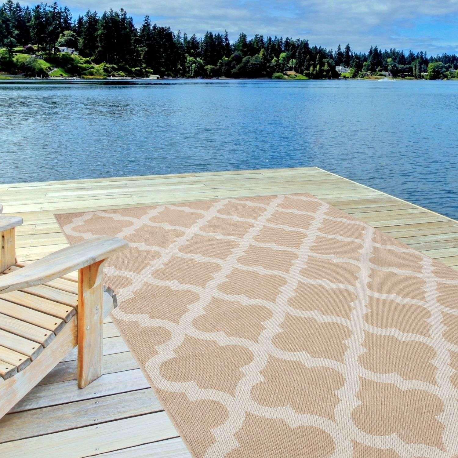 Ecology Outdoor Rug | Beige Moroccan Trellis Flatweave | Weatherproof Polypropylene