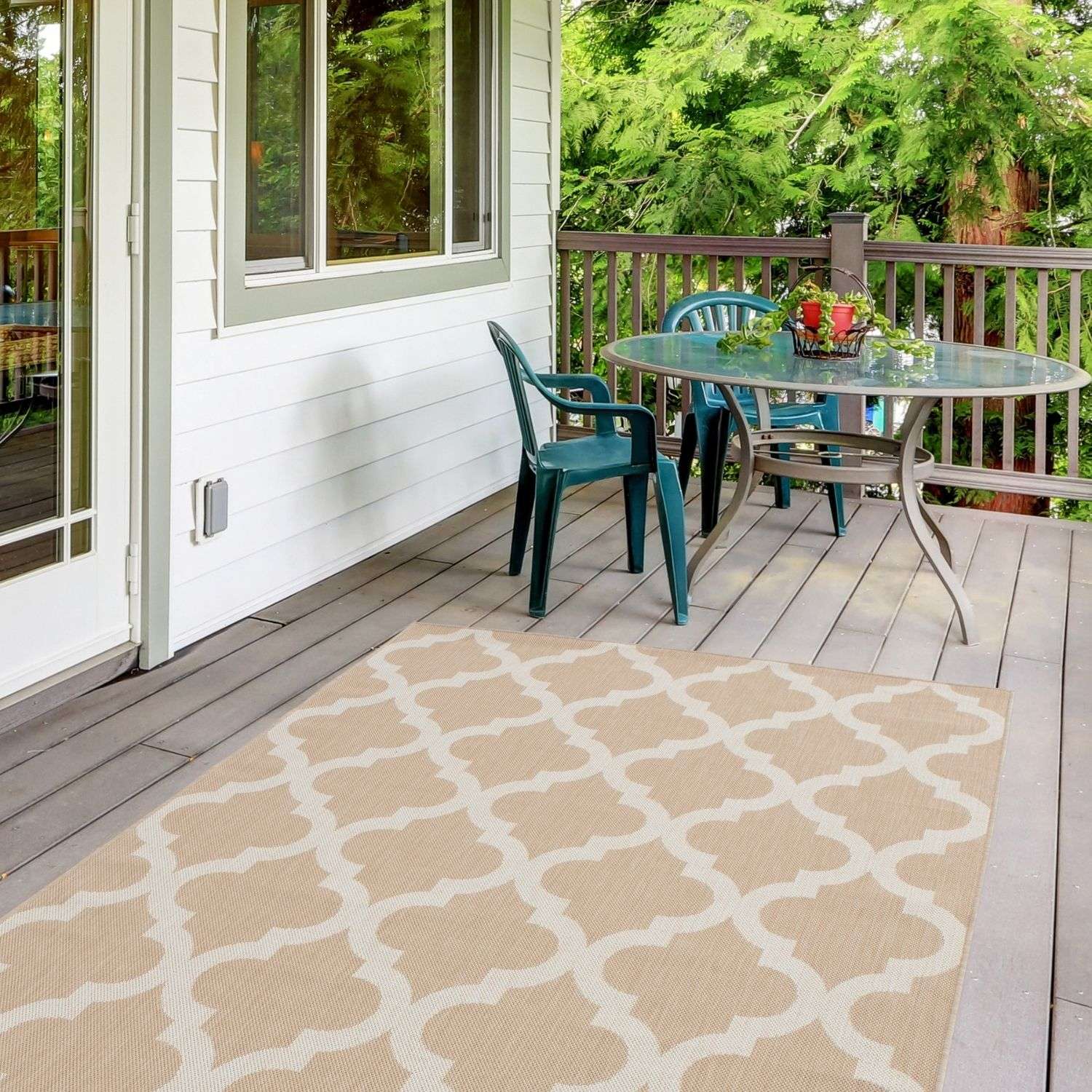 Ecology Outdoor Rug | Beige Moroccan Trellis Flatweave | Weatherproof Polypropylene