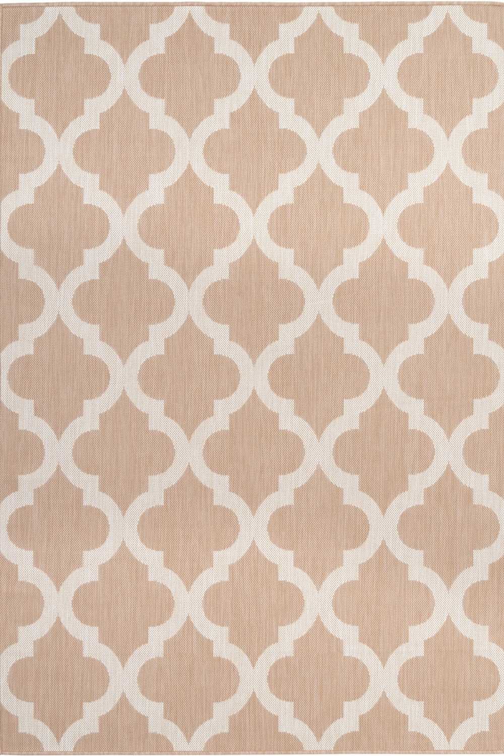 Ecology Outdoor Rug in beige Moroccan trellis weatherproof polypropylene