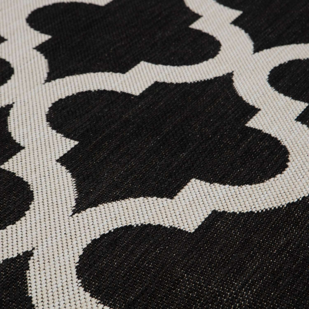 Ecology Outdoor Rug | Black Moroccan Trellis Flatweave | Weatherproof Polypropylene