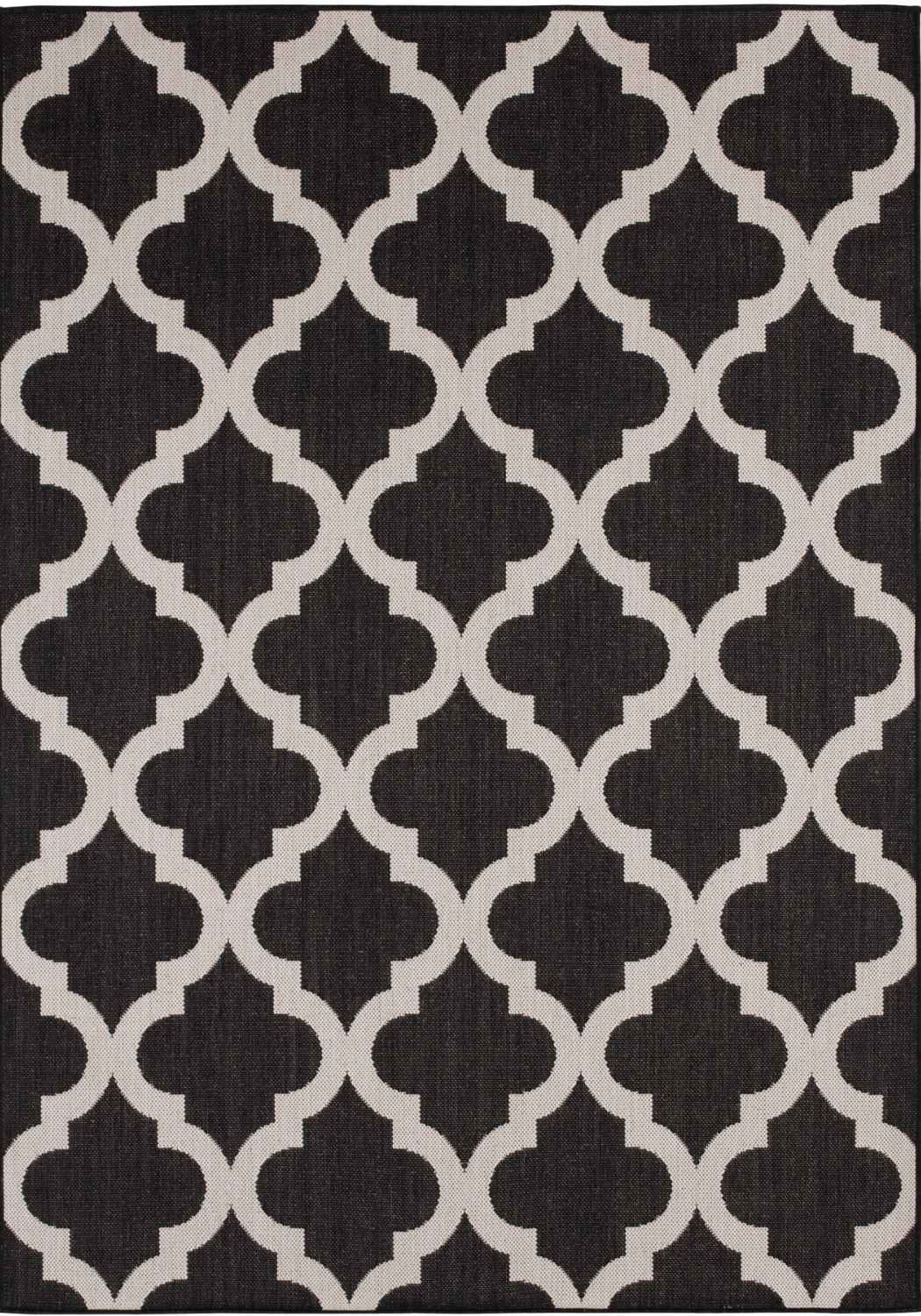 Ecology Outdoor Rug in black Moroccan trellis weatherproof polypropylene