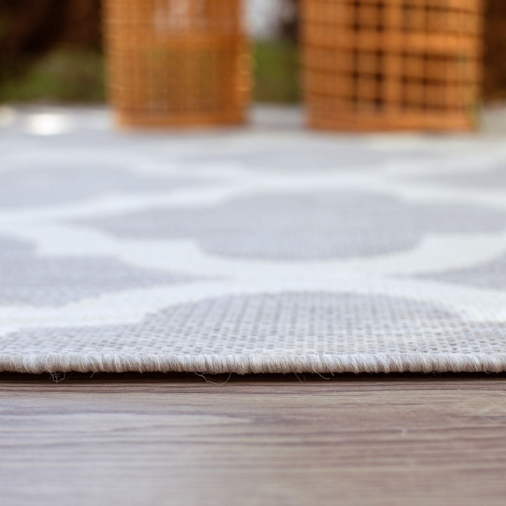Ecology Outdoor Rug | Grey Moroccan Trellis Flatweave | Weatherproof Polypropylene