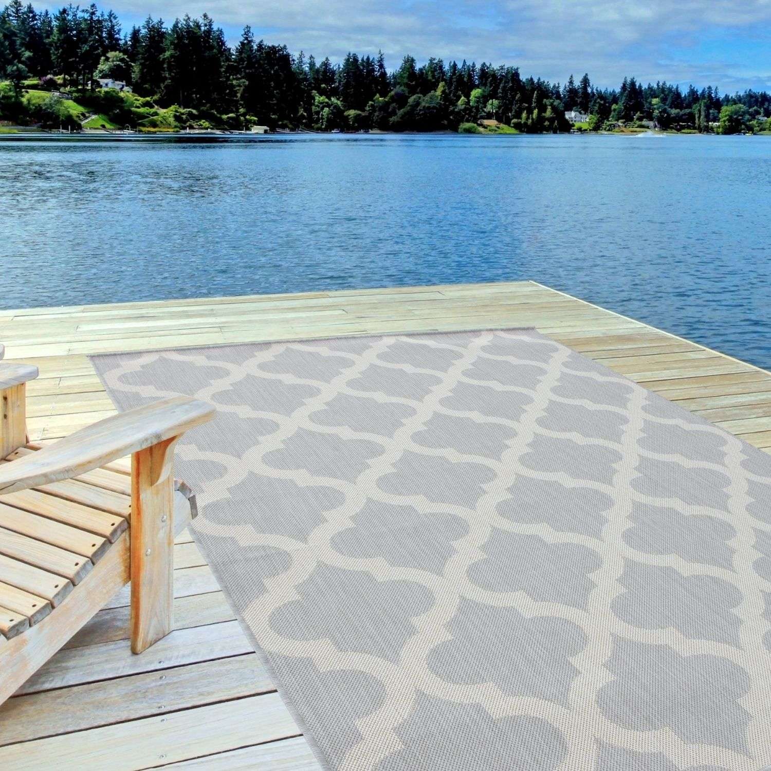 Ecology Outdoor Rug | Grey Moroccan Trellis Flatweave | Weatherproof Polypropylene