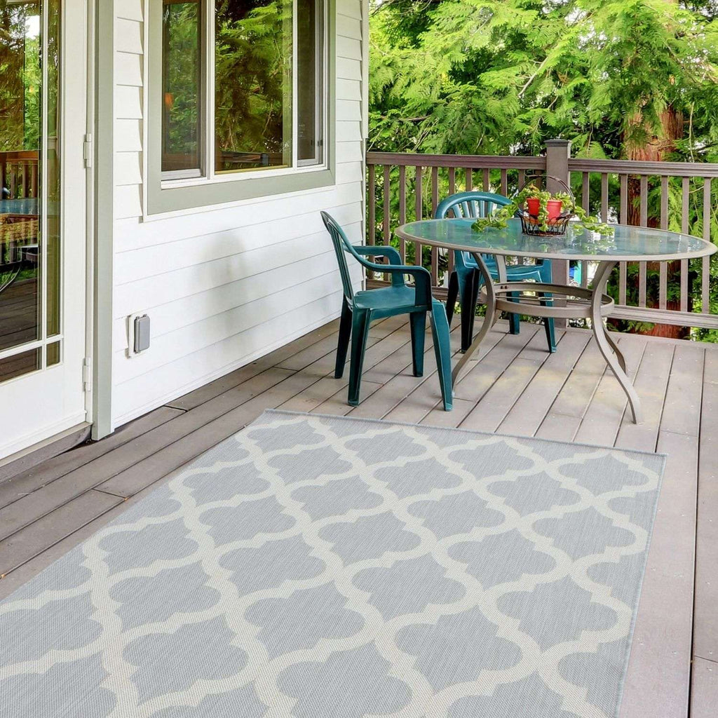 Ecology Outdoor Rug | Grey Moroccan Trellis Flatweave | Weatherproof Polypropylene
