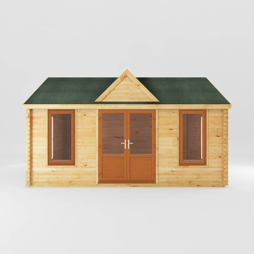 Mercia Clock Tower Log Cabin front elevation