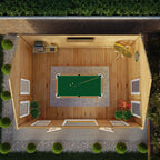Mercia Clock Tower Log Cabin lifestyle aerial view in garden