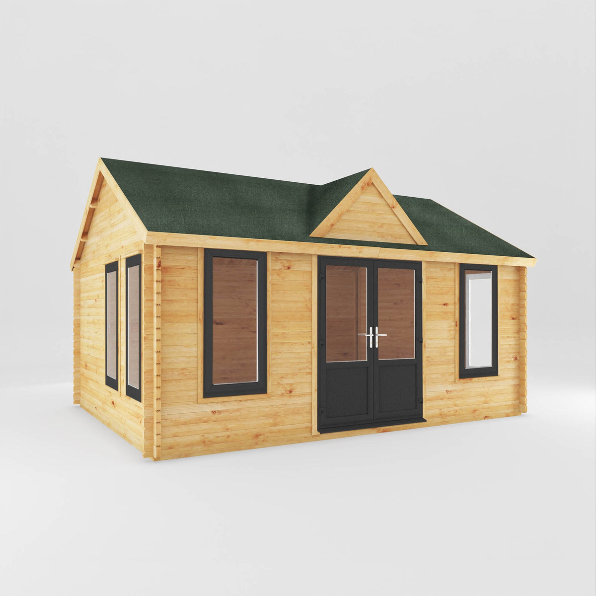 Mercia Clock Tower Log Cabin in Anthracite Grey finish, doors closed